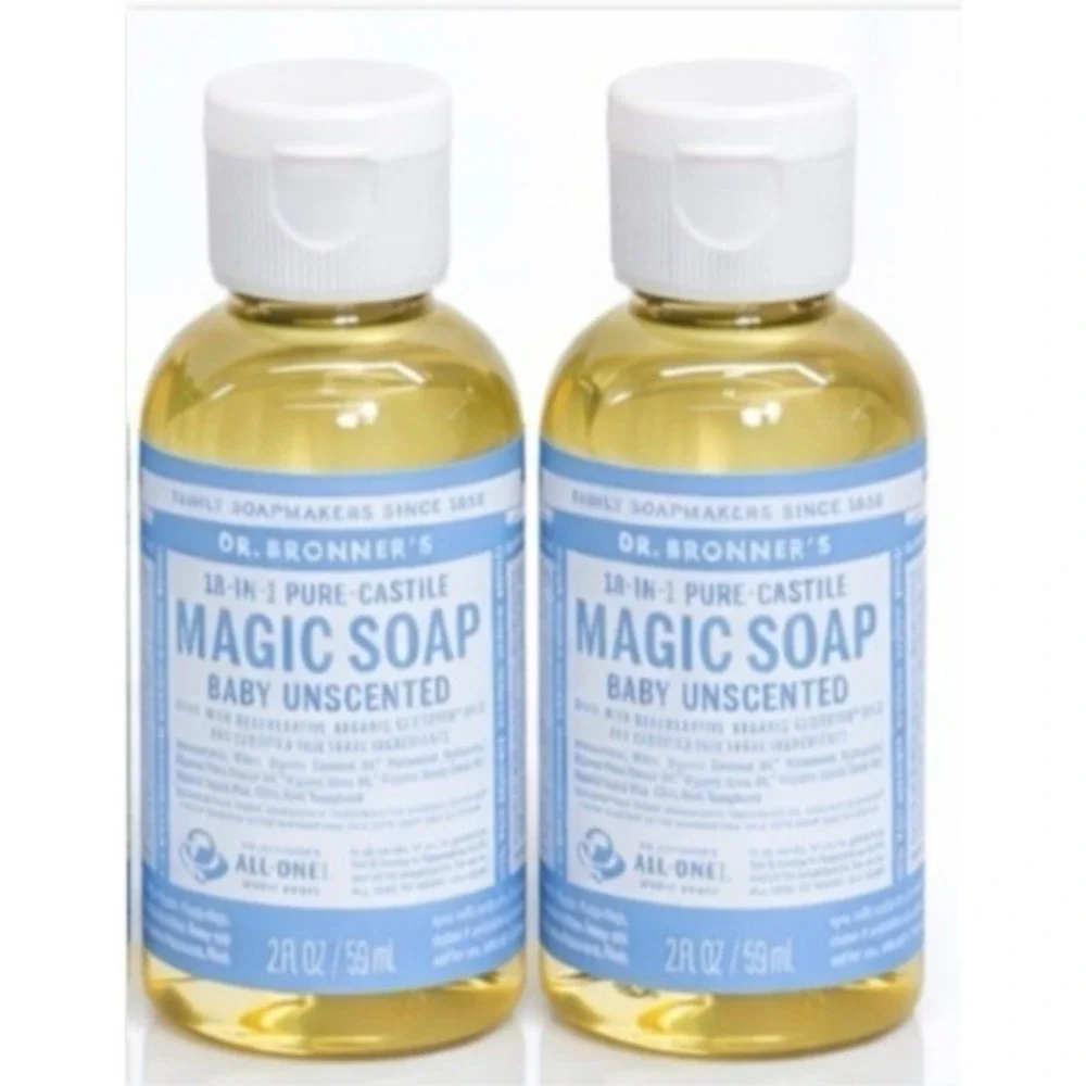 Dr. Bronner's Baby Unscented Pure-Castile Magic Soap 2oz Bottles, Pack of 2